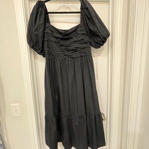 Abercrombie & Fitch Black Ruched Puff Sleeve Sundress